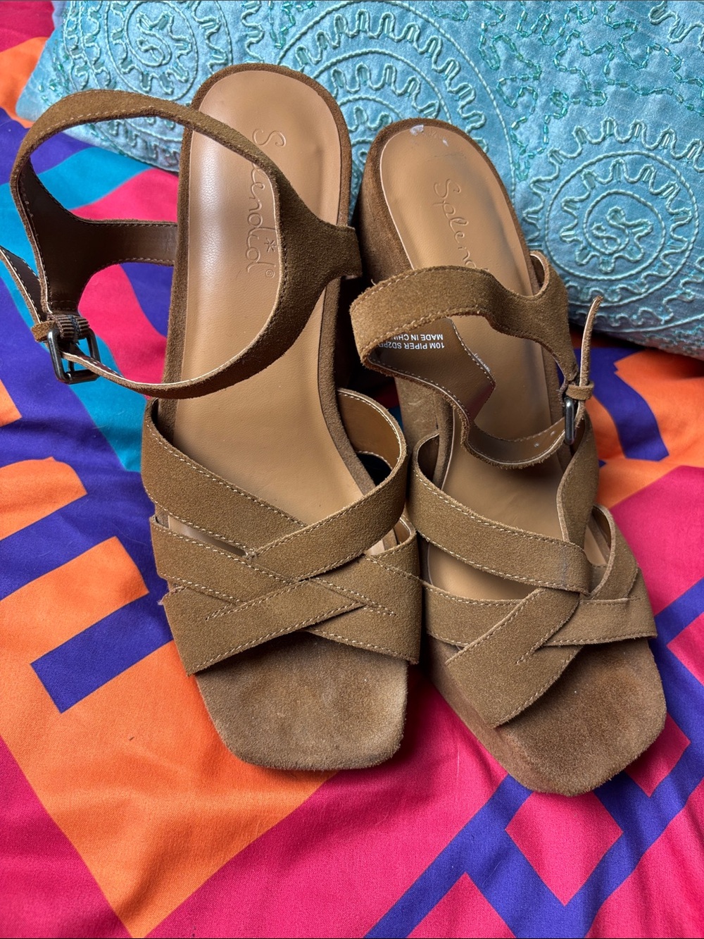 Splendid Brown Suede Crisscross Strap Heeled Sandals